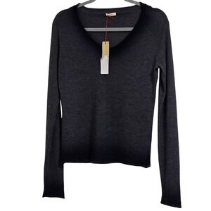 Altea Sweater Womens Charcoal Grey Cashmere Ombre V-Neck Pullover FLAW READ